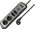Prolongateur multiprise estilo avec fonction de charge USB 4 voies 2x contact de la terre & 2x Euro argent noir