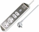 Prolongateur multiprise estilo avec fonction de charge USB 4 voies 2x Prises de contact de protection & 2x Euro argent blanc