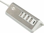 Chargeur multiple USB avec cable textile de 1,5m 4x USB + 1x USB C Power Delivery