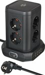 Tour de prises 8 voies avec 4x USB noir 2m H05VV-F3G1.5