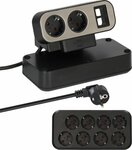 Duplex bloc multiprise de table, 2x modules Keystone, 10x prises de courant avec contact de protection, argent noir