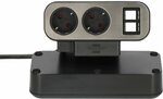Duplex bloc multiprise de table, 2x modules Keystone, 10x prises de courant avec contact de protection, argent noir