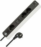 Prolongateur multiprise avec 3 prises avec comptea rebours,1x USB A, 1x USB C, blanc noir, 1,5m H05VV-F 3G1,5