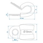 Collier fixation cable 8 mm avec protection en caoutchouc x10 pieces