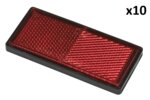 Reflecteur rouge 85x39mm autocollant avec plaque de base x10 pieces