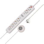 Bloc multiprise EL CSP 24, 6 prises, blanc, 1,5 m, H05VV-F 3G1,5 – 2 permanentes, 4 commutables avec interrupteur a pedale externe