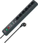 Multiprise avec protection contre les surtensions, acoustique 6 prises 19.500A anthracite 3 m H05VV-F 3G1,5