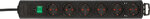 Multiprise avec fiche plate 6 prises noire 2m H05VV-F 3G1,5