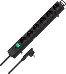 Multiprise avec fiche plate 6 prises noire 2m H05VV-F 3G1,5