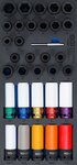 Insert de servante d’atelier 1/3 : Kit de douilles a choc / boulons de roue speciaux et extracteurs de vis a profil helicoidal (1/2) 33 pcs