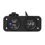 Kit d'encastrement : voltmetre 6-30V + port USB double type A 2x2100mA