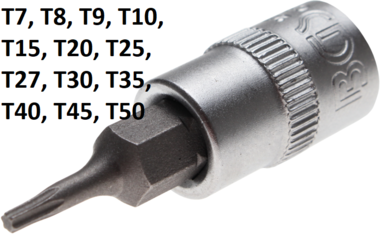 1/4 Embout torx, T7 - T50