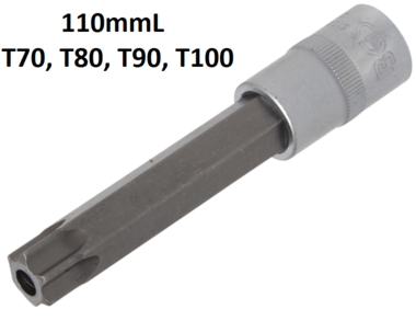 Douille a embouts longueur 110 mm 12,5 mm (1/2) profil T (pour Torx) avec percage T70