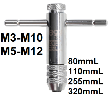 Porte-outils avec poignee coulissante pour taraud M3 - M10, 80 mm