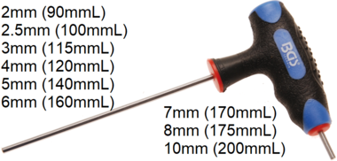 Tournevis avec poignee en T six pans interieurs 2mm - 10mm