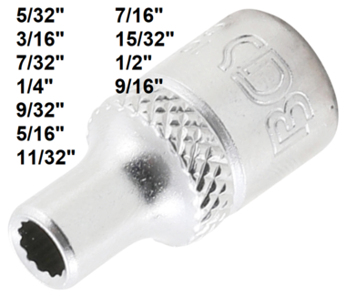 Douille pour cle, douze pans 6,3 mm (1/4) 5/32 - 9/16