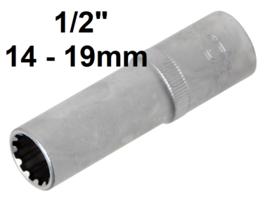 Douille pour cle, Gear Lock, profonde 12,5 mm (1/2) 14 -19mm