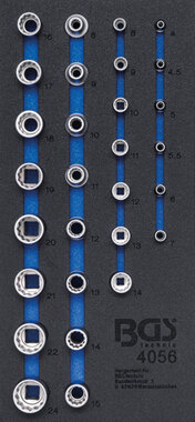 Insert de servante d'atelier 1/3 : Jeu de douilles de cle, douze pans 6,3 mm (1/4) + 12,5 mm (1/2) 29 pieces