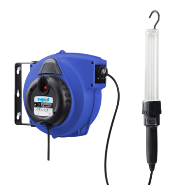 Enrouleur de cable automatique professionnel 230 V avec 15 m de câble et lampe a main