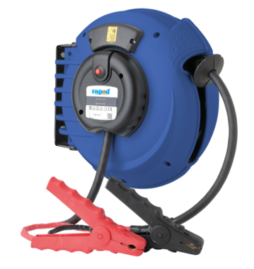 Enrouleur de cable automatique professionnel avec cable de 6 m et pinces de batterie 