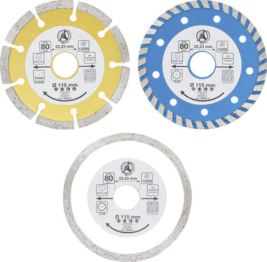 Jeu de disques de coupe au diamant Ø d’perçage frontal 20 mm Ø 115 mm 3 pieces