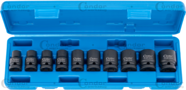 Cle a douille 10 pieces 1/2, CRMO hex 10-24 mm