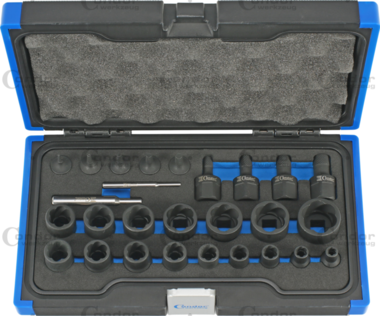 Douilles specialisees a profil tournant 15-pcs 1/4+1/2+3/8 6-27 mm