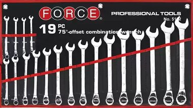 Jeu de cles a fourche 75° coudees 19 pieces