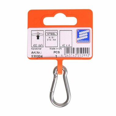 Mousqueton 40x4mm, A4 acier inoxydable AISI 316, 450 daN