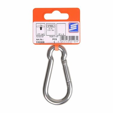Mousqueton 80x8mm, acier inoxydable A4 AISI 316, 870 daN