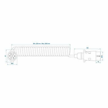 Cable spirale 3M avec 2x fiches 7 broches PVC