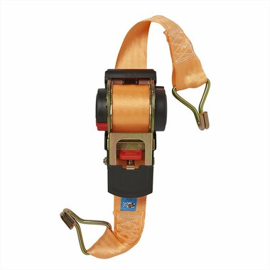 Sangle d'arrimage a cliquet + 2 crochets 450cm 750kg enroulement automatique