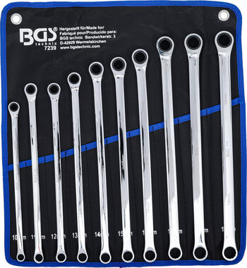 Jeu de cle polygonales a cliquet et de cle polygonales extra longues 10 - 19 mm 10 pieces