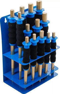 Jeu de chasse-goupilles / pointeaux / burin plat avec protection des mains 13 pcs