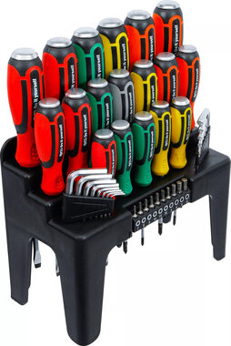 Jeu de tournevis avec assortiment d’embouts dans un presentoir en plastique 44 pcs