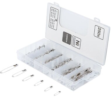 Assortiment d'epingles de surete 22 - 55 mm 6 tailles 250 pcs