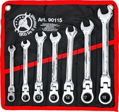 Jeu de cles mixtes a cliquet tetes flexibles 8 - 19 mm 7 pieces
