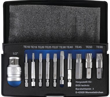 Jeu d'extracteurs de vis pour profil T defectueux (pour Torx) T10 - T55 11 pieces
